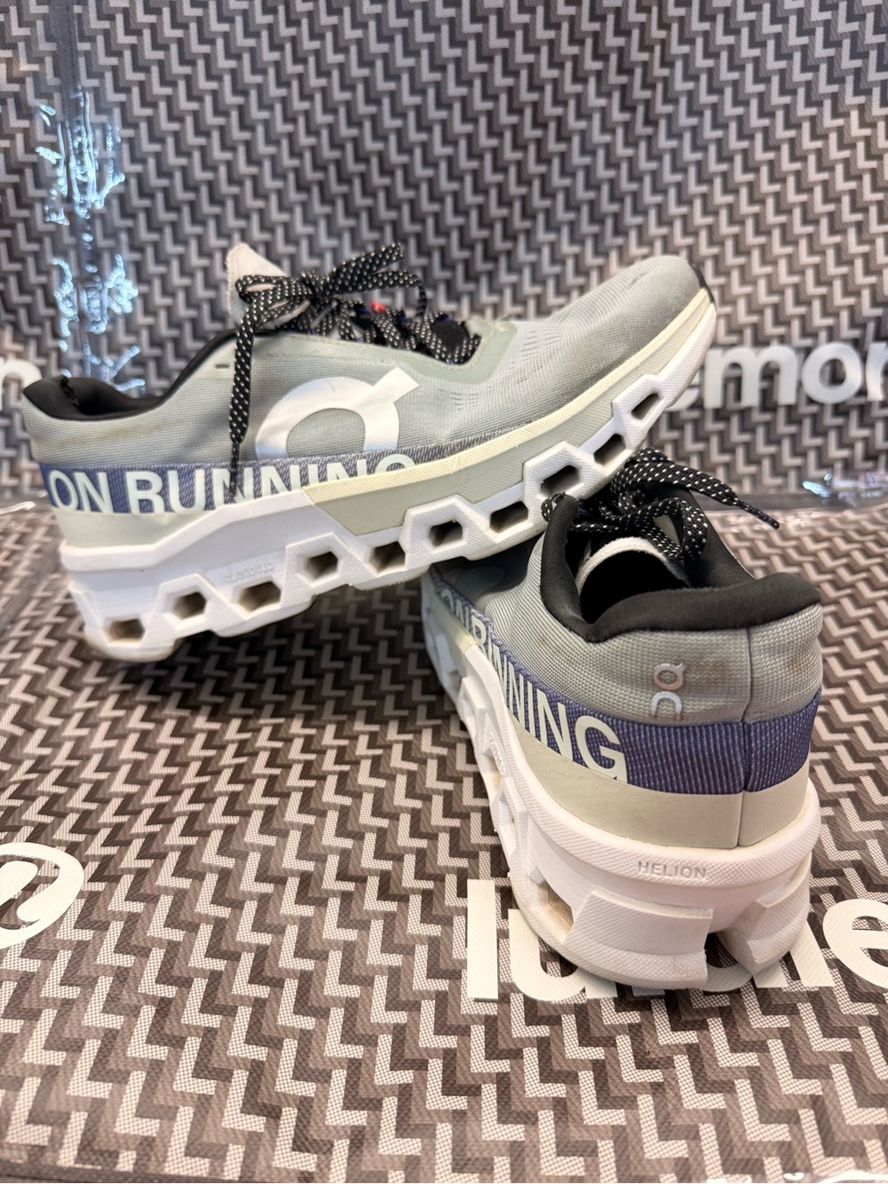 On Running Grey and White Cloudmonster Running Shoes